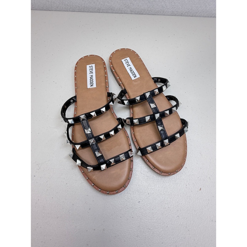 Steve Madden Rockstud Averill Black Studded Gladiator Slide Sandals 7 - Picture 3 of 7